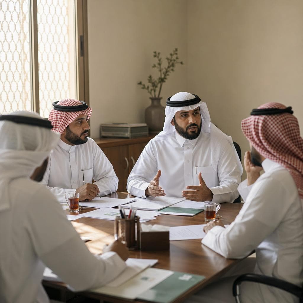 أعضاء الجمعية في نقاش حول طاولة الاجتماعات
